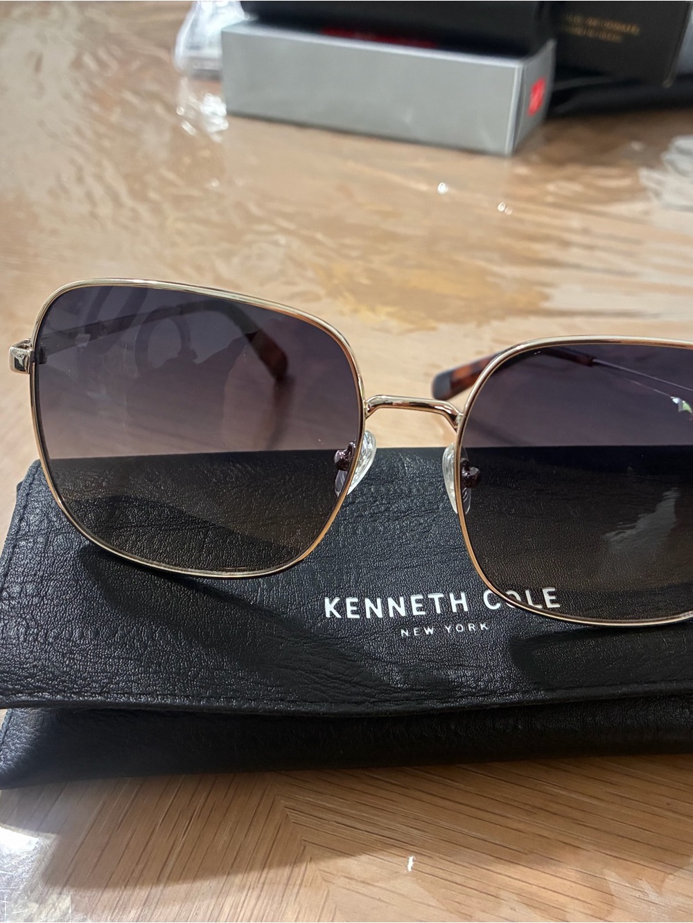 Kenneth Cole Women's Gold Metal Frame Sunglasses with Gradient Smoke Lenses